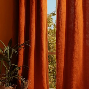 Orange Linen Curtains for Bedroom - Linen Window Drape - Custom Linen Curtains - Living room Curtains - 1 PANEL - HANDMADE in the US