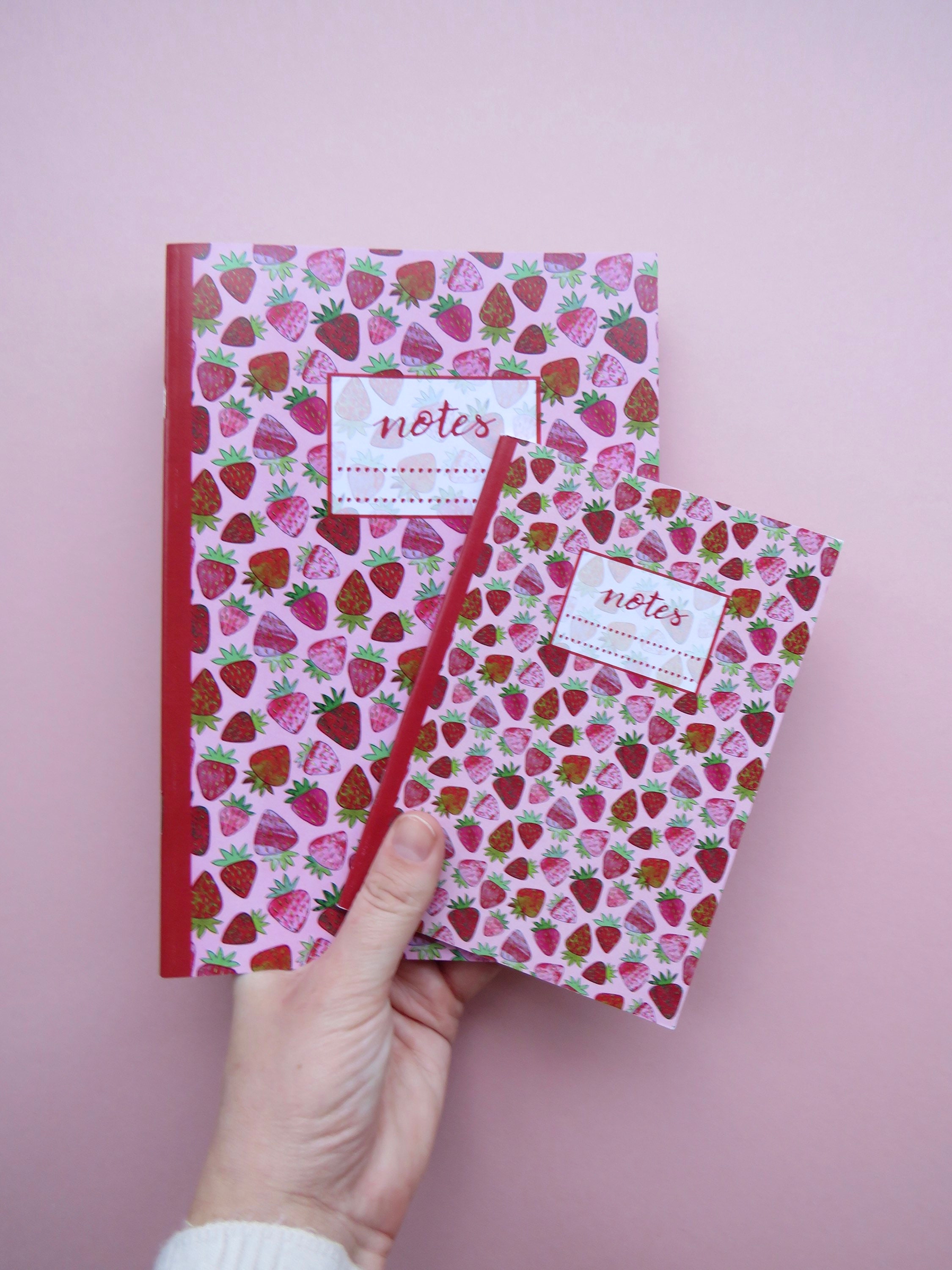Strawberry Pattern Notebook in A5 and A6 / Strawberry Print Etsy UK