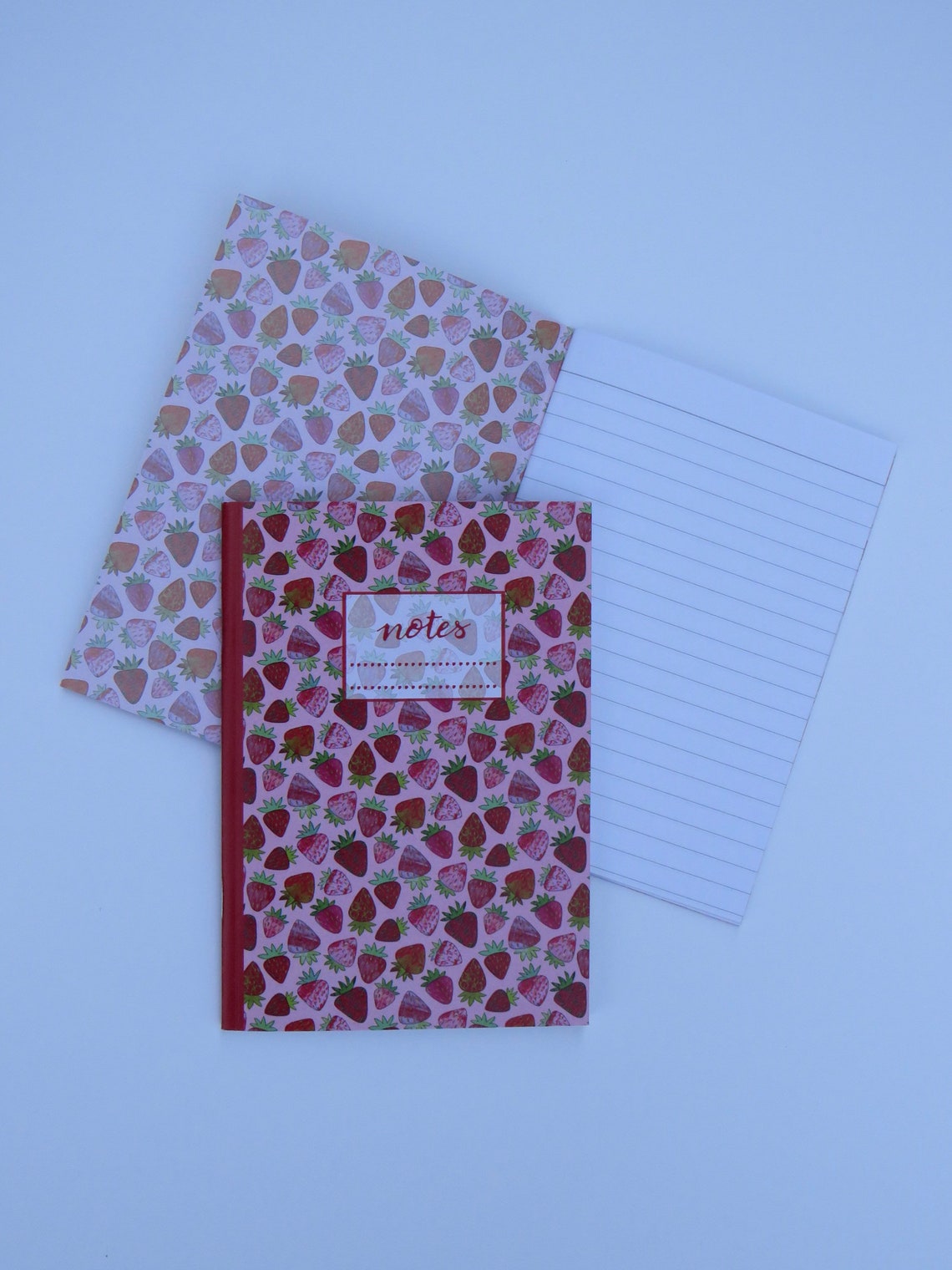 Strawberry pattern notebook in A5 and A6 / strawberry print Etsy