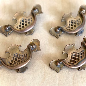 Vintage Brass Chippendale Drawer Bail Pulls Single Post