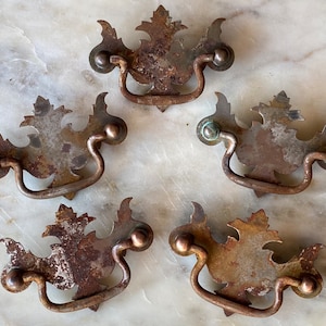 Lot of 5 Antique / Vintage Shabby Metal Batwing / Chippendale Drawer Bail Pulls