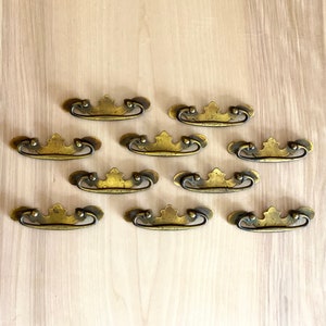Lot of 10 Vintage Brass Plated Steel Batwing Drop Bail Drawer Pulls