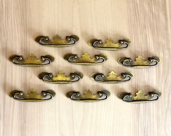 Lot of 10 Vintage Brass Plated Steel Batwing Drop Bail Drawer Pulls