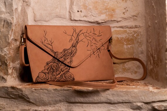 Hand painted eco-leather dusty pink bag | one piece | Puglia olive trees  inspiration