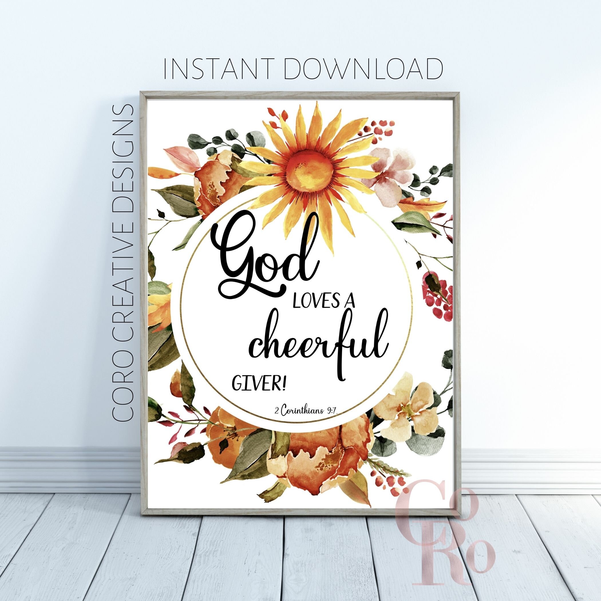 Bible Verse Printable A Cheerful Giver 2 Corinthians 9 7 Etsy
