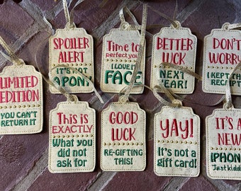 Snarky Gift Tags Embroidery Design DIGITAL DOWNLOAD machine embroidery