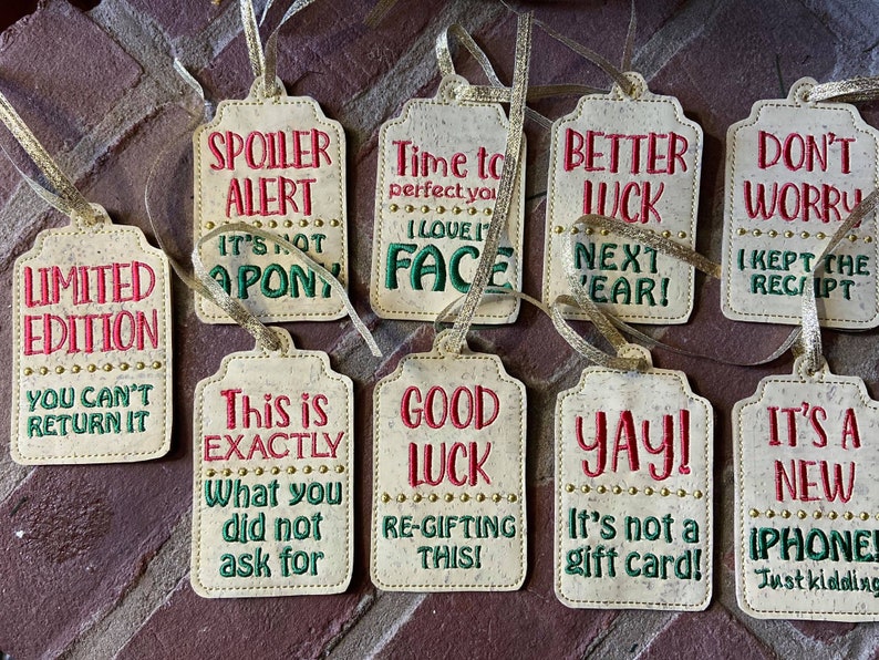 Snarky Gift Tags Embroidery Design DIGITAL DOWNLOAD Machine Etsy
