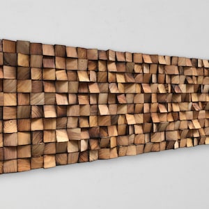 Handgjord ljuddiffusorpanel, 3D-skulptur i återvunnen furu, väggdekoration i naturligt trä