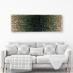 Green 3D Wood Wall Art - Ombre Handmade Sound Diffuser - Wooden Mosaic