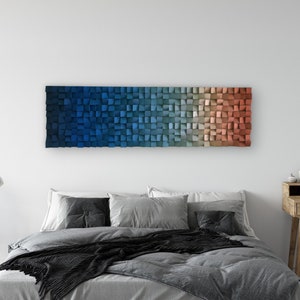 Wood Wall Art - Wood Sound Diffuser - Ombre Wall Decor - Blue Orange Wall Art