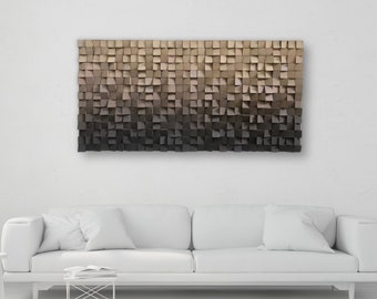 Mosaico de madera reciclada hecho a mano para pared – Difusor de sonido beige-marrón