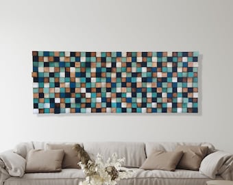 Arte mural en madera reciclada – Cabecero de cama Queen, mosaico texturizado