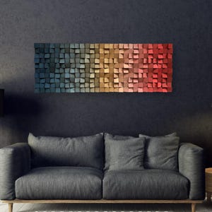 Ombre Wood Wall Art - Blue Gold Red Wall Decor - Wood Sound Diffuser