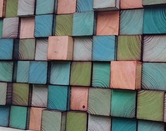 Reclaimed Wood Wall Sculpture – Handmade Pine Mosaic Art