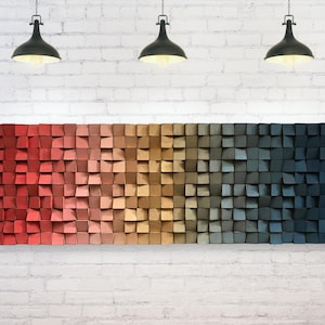 Ombre Wood Wall Art - Red Gold Blue Wall Decor - Wood Sound Diffuser