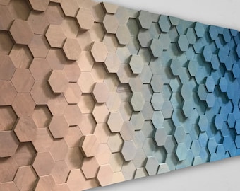 Ombre Hexagon Wood Wall Art - Geometric Reclaimed Pine Mosaic