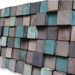 Geometric Wall Art - Wood Wall Decor - Grey Blue Wall Hanging - Reclaimed Wood Mosaic