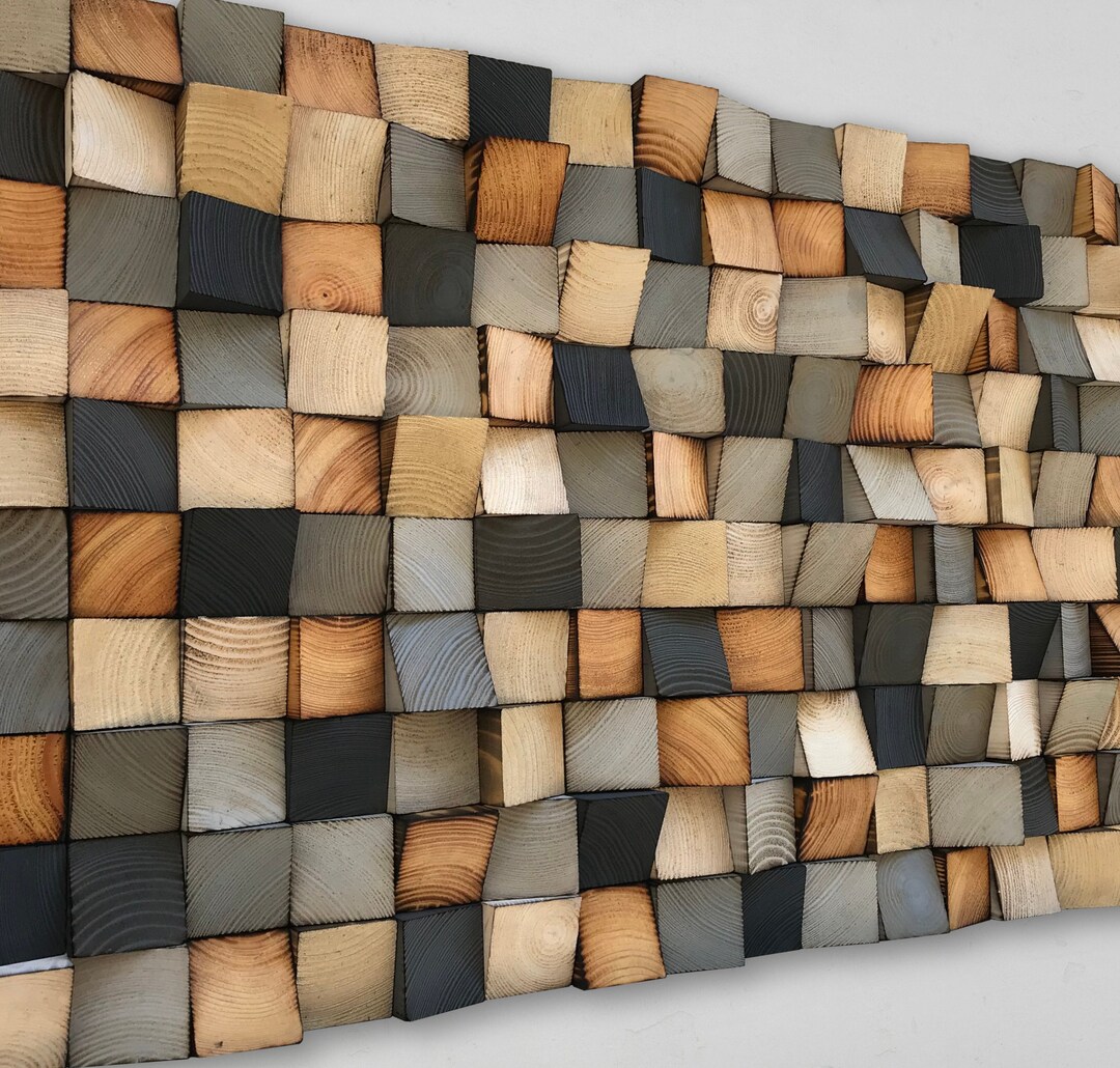 Reclaimed Wood Mosaic Wall Art – Geometric Sound Diffuser - Etsy