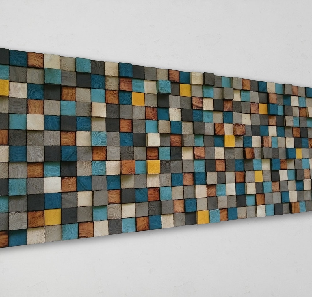 Reclaimed Wood Wall Art Mosaic – Hand-painted Wooden Blocks - Etsy