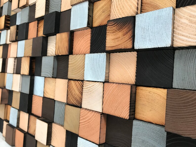 Reclaimed Wood Mosaic Wall Art – Geometric 3D Sculpture - Etsy