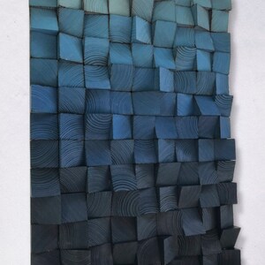 Reclaimed Wood Mosaic Wall Art – Blue Gradient Sound Diffuser