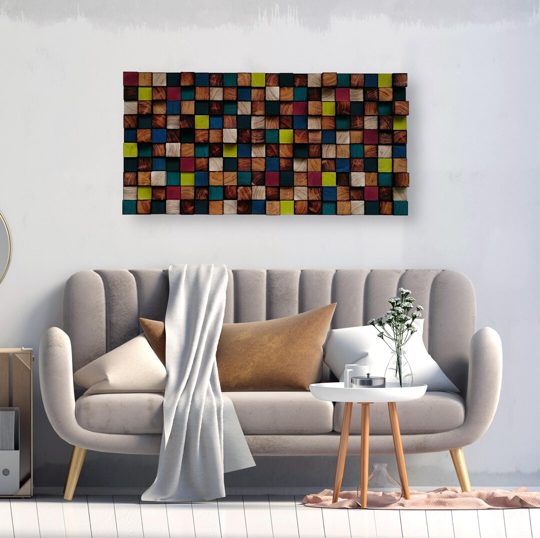 Handmade Reclaimed Wood Mosaic – Colorful Geometric Wall Art - Etsy UK