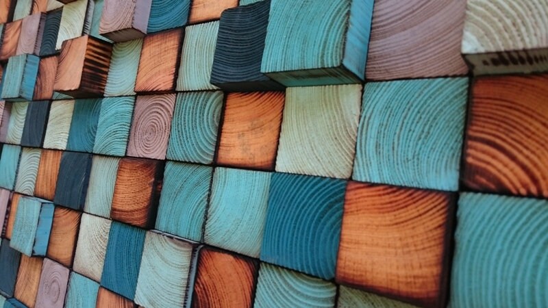 Reclaimed Wood Mosaic Wall Art – Hand-painted Gray Tones - Etsy