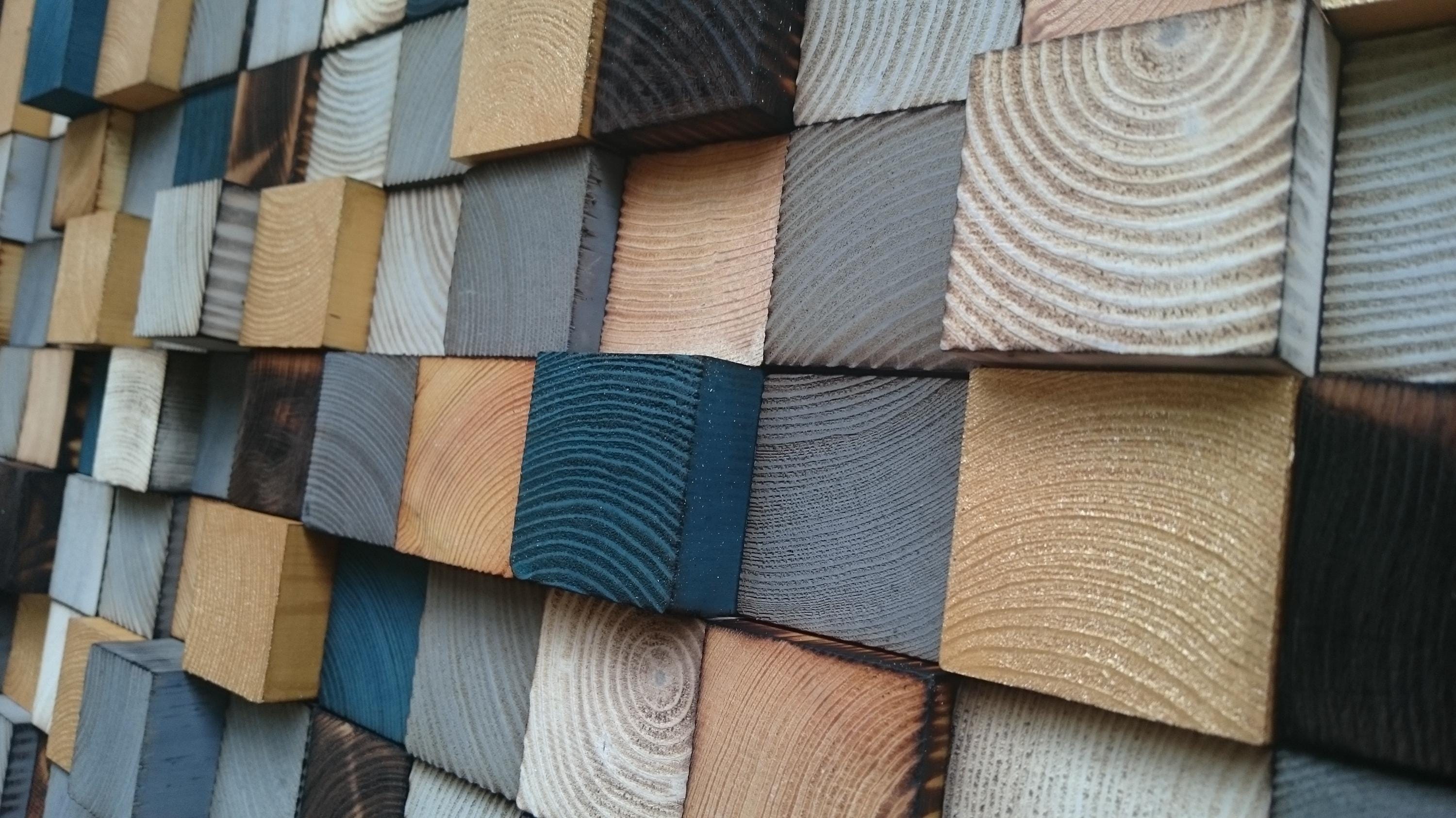 3D Reclaimed Wood Mosaic Wall Art – Hand-painted Blocks - Etsy