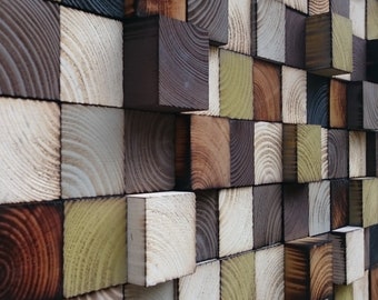 Wood Wall Art - Geometric Wall Decor - Wooden Mosaic