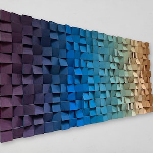 Handcrafted Wood Sound Diffuser - Purple Blue Bronze Wall Art - Large Wall Decor