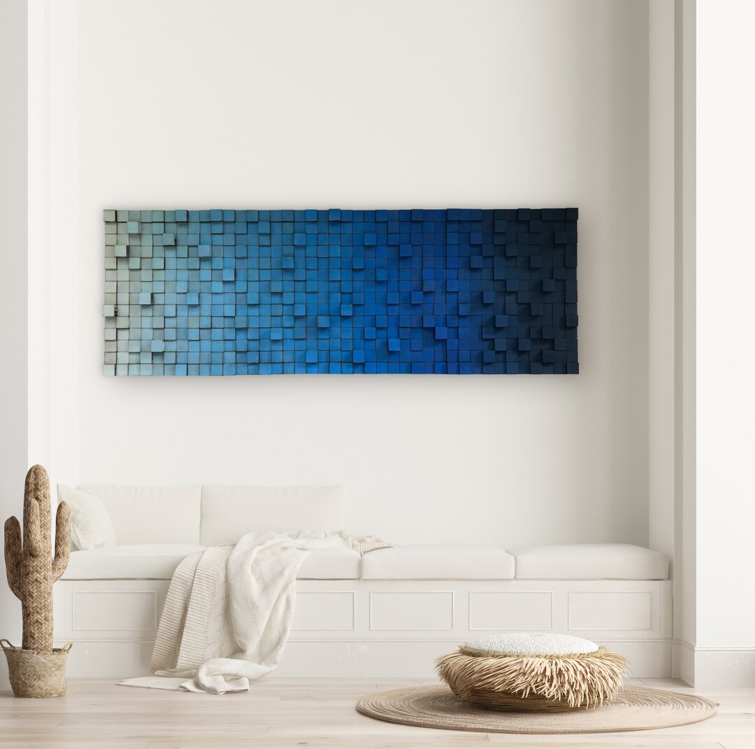 Blue Wood Wall Art - Reclaimed Pine, Geometric Mosaic - Etsy