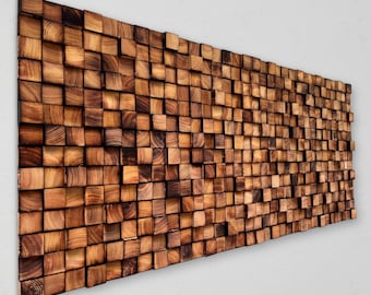 Reclaimed Wood Block Mosaic Wall Art - Sound Diffuser