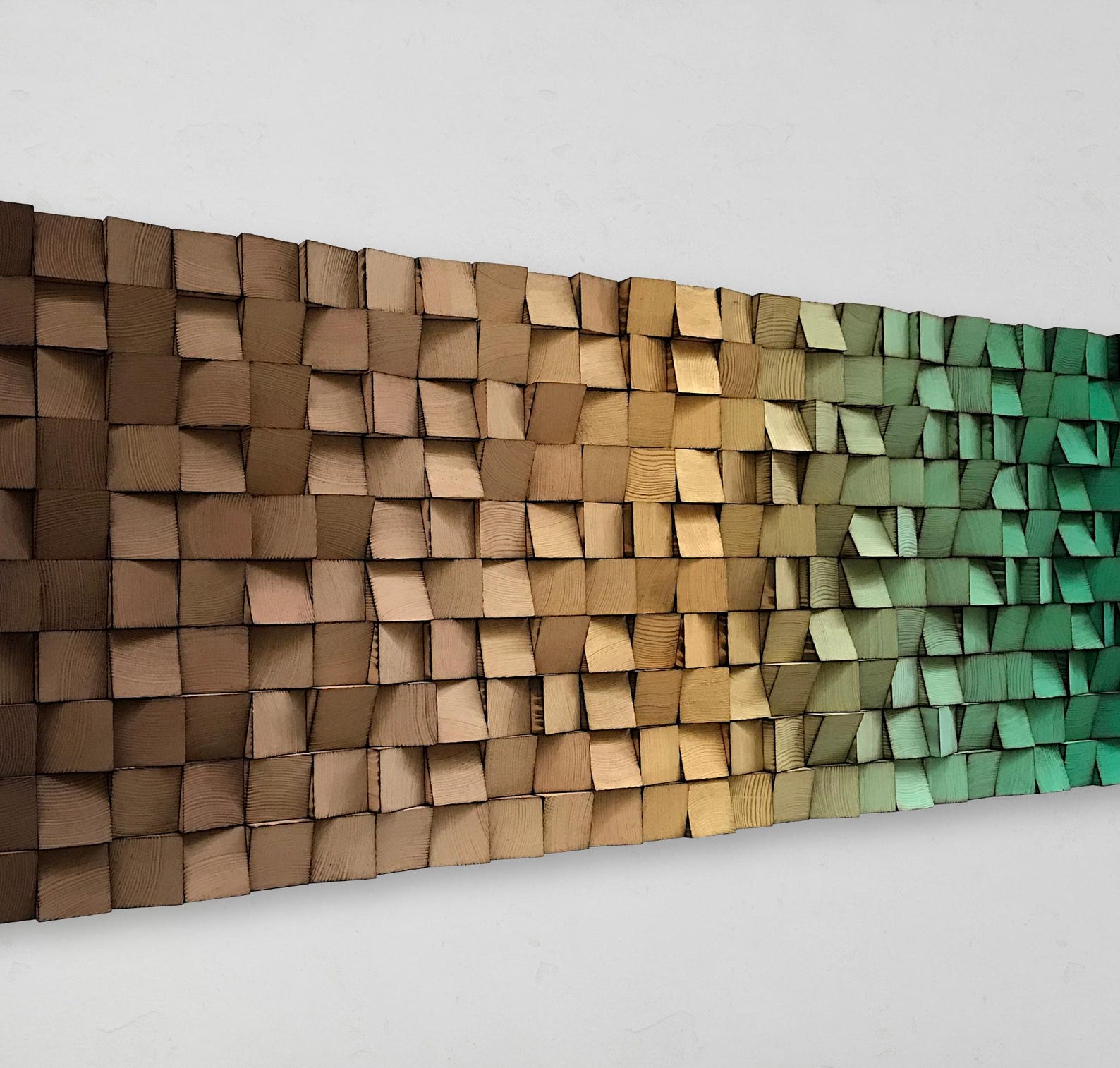 Reclaimed Wood Mosaic Wall Art – Brown, Gold, and Green Decor - Etsy