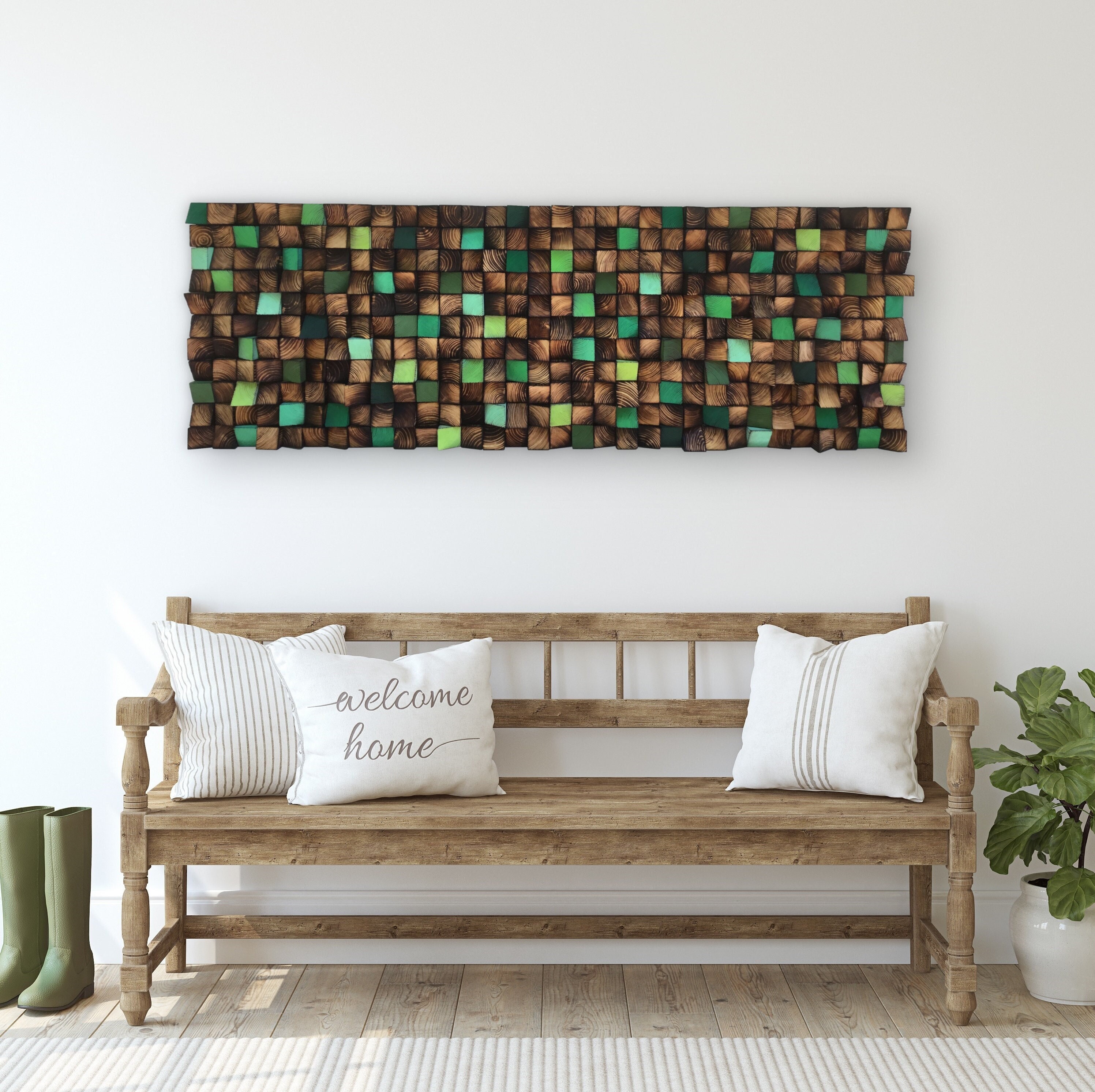 Reclaimed Wood Sound Diffuser Wall Art - Brown & Green Mosaic - Etsy