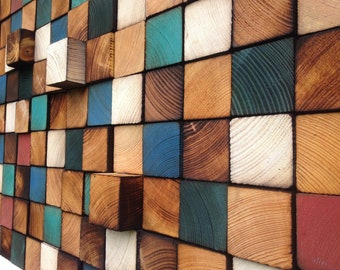Reclaimed Wood Wall Art – Colorful Mosaic Sculpture