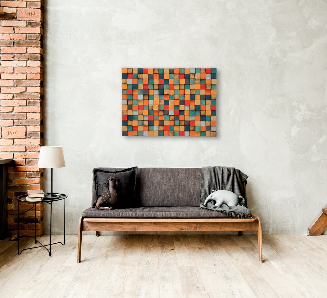 Reclaimed Wood Mosaic Wall Art – 3D Geometric Sculpture - Etsy