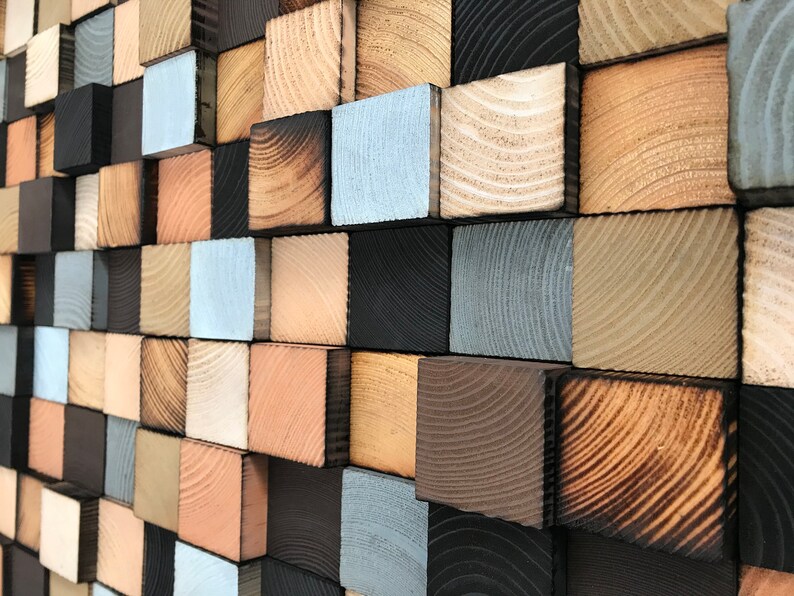Reclaimed Wood Mosaic Wall Art – Geometric 3D Sculpture - Etsy