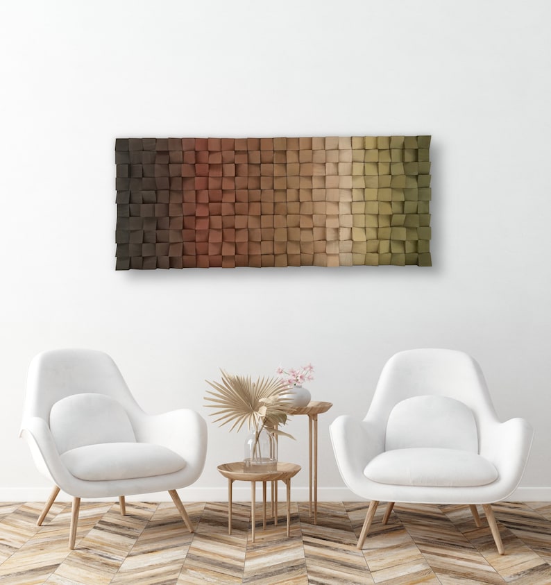 Reclaimed Wood Mosaic Wall Art - Ombre Geometric Decor - Etsy