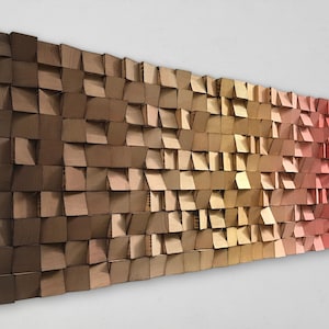 Ombre Wood Wall Art - Brown Gold Red Wall Decor - Wood Sound Diffuser