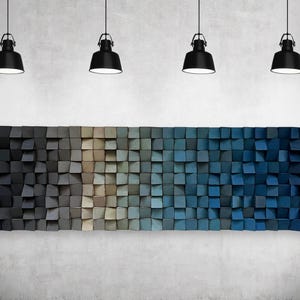Handmade Wood Wall Art - Grey Blue Wall Decor - Wood Wall Mosaic - READY TO SHIP
