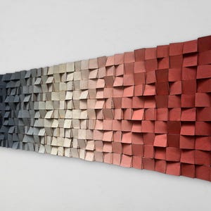 Modern Wall Art - Wood Wall Mosaic - Grey Red Living Room Decor