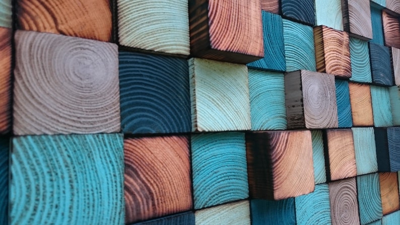 Reclaimed Wood Mosaic Wall Art – Hand-painted Gray Tones - Etsy