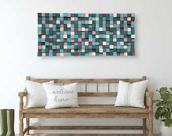 Reclaimed Wood Mosaic Wall Art – 3D Geometric Sculpture