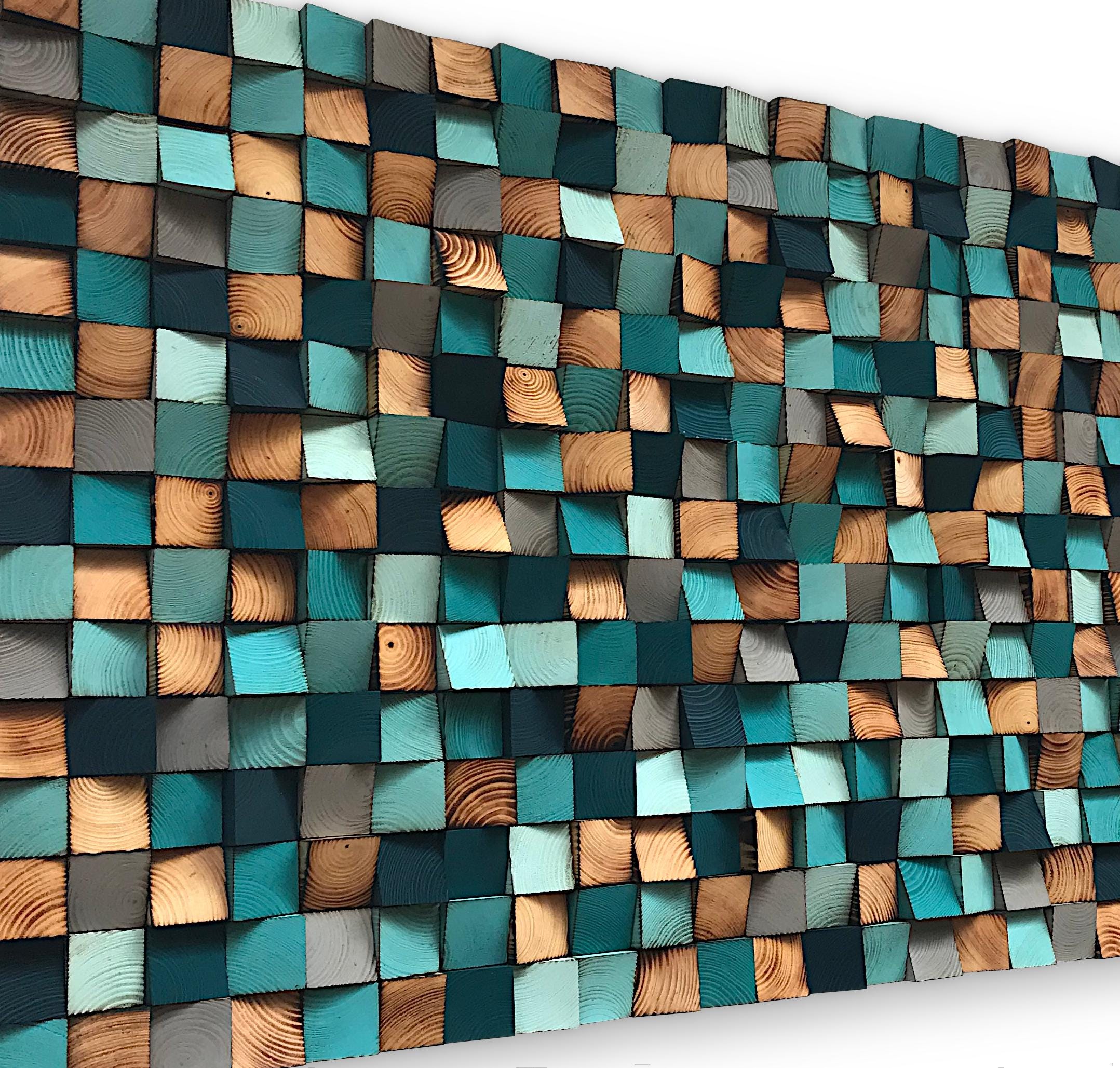 Reclaimed Wood Mosaic Wall Art - Blue Geometric Wood Decor - Etsy
