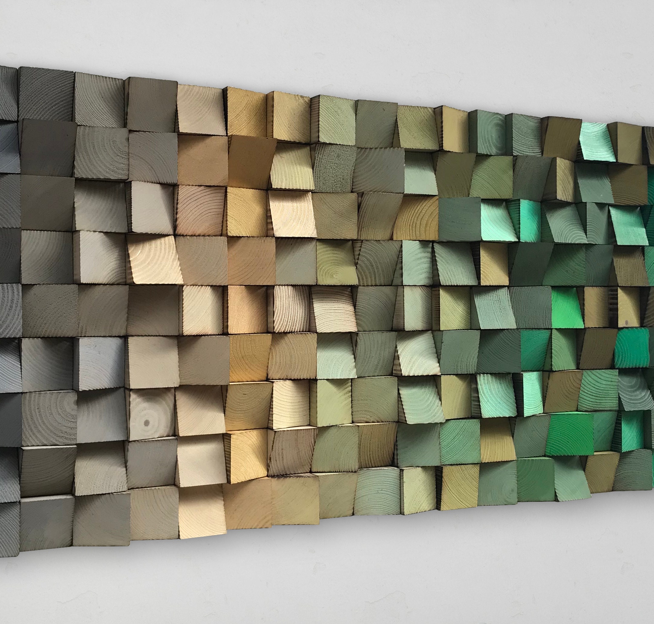 Reclaimed Wood Wall Art - Grey, Gold & Green Sound Diffuser - Etsy