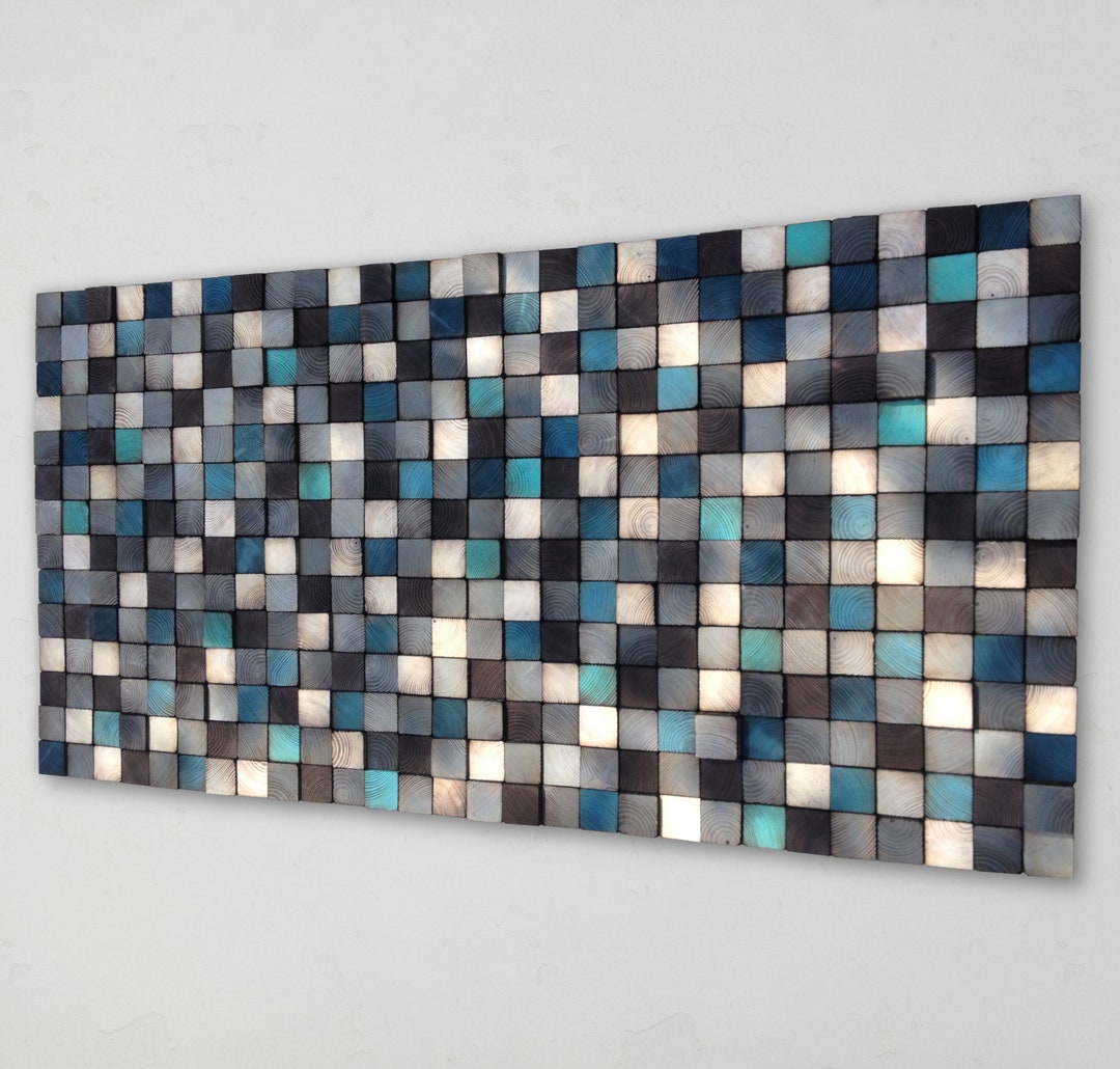 Reclaimed Wood Mosaic Wall Art – Geometric Wood Tile Decor - Etsy