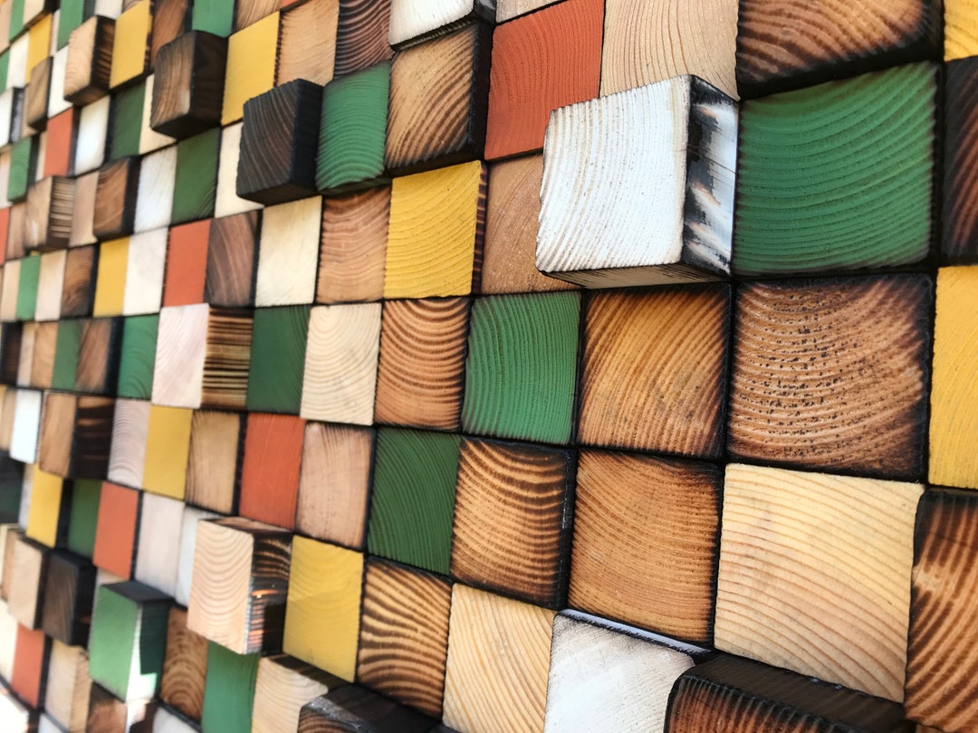 Reclaimed Wood Geometric Wall Art – 3D Wood Mosaic - Etsy
