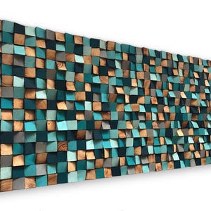 Wood Wall Art - Blue Wall Decor - Geometric Wood Art