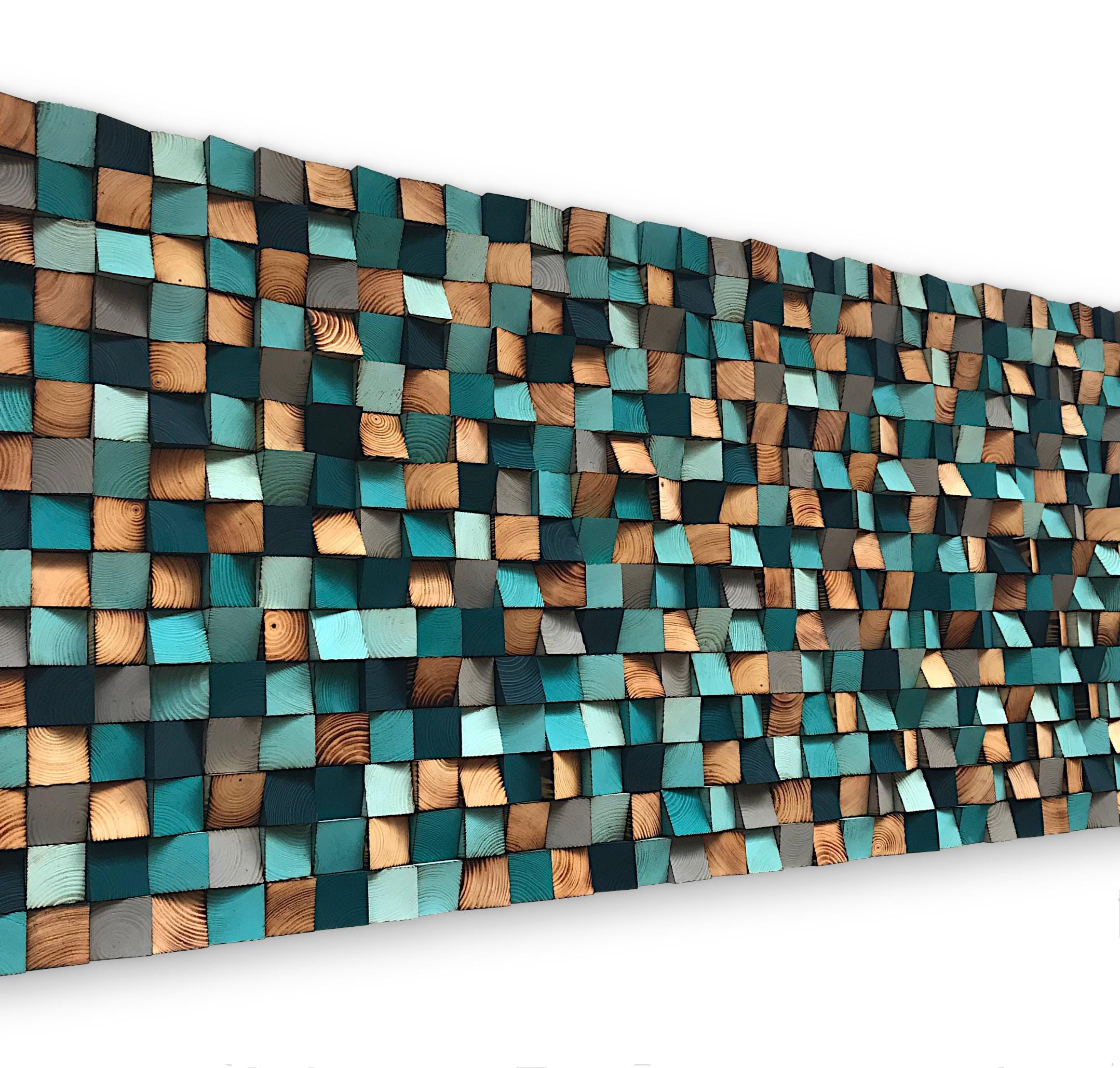 Reclaimed Wood Mosaic Wall Art - Blue Geometric Wood Decor - Etsy