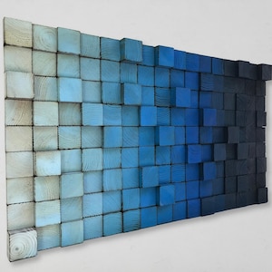 Blue Ombre Wall Art - Reclaimed Wood Wall Decor - Office Wall Art - Wood Sound Diffuser